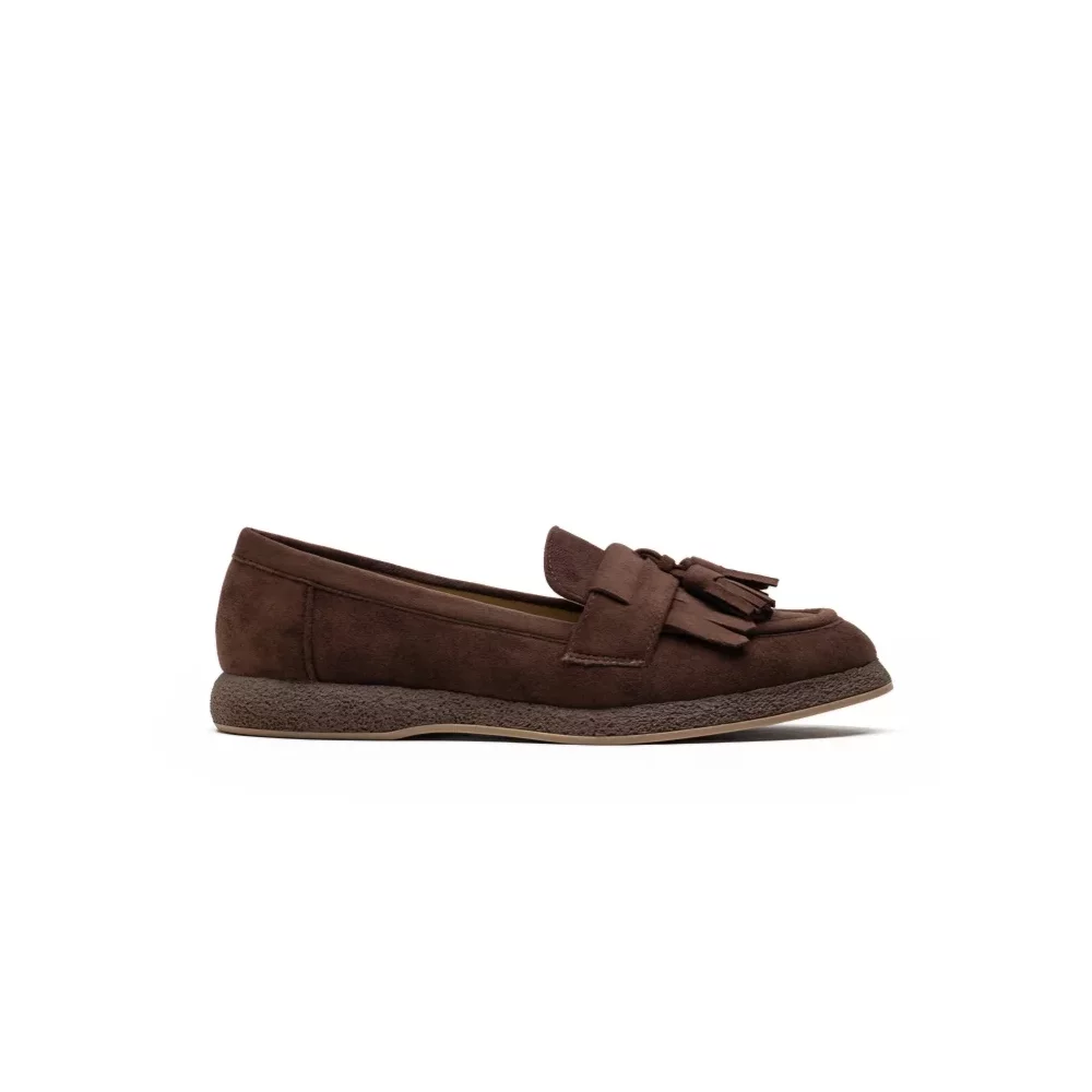 Mocassins choco franges et glands suedine