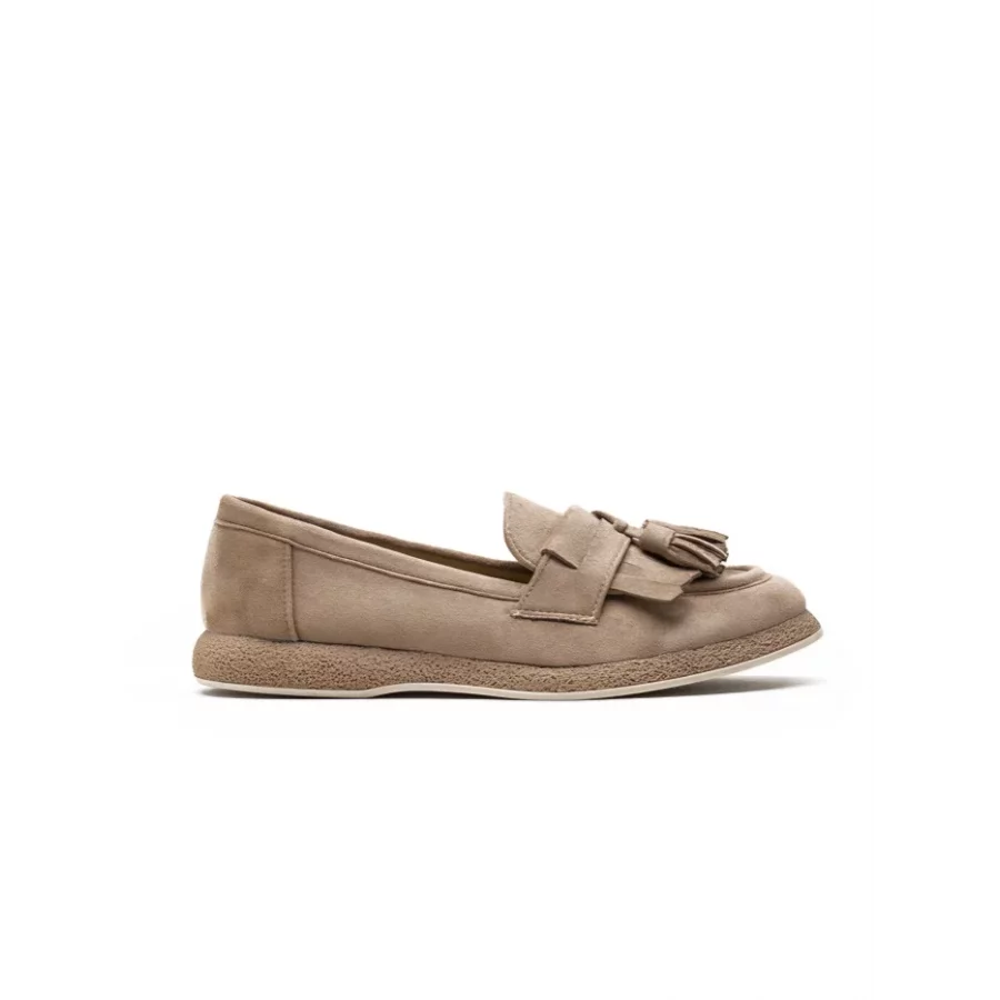 Mocassins taupe franges et glands suedine