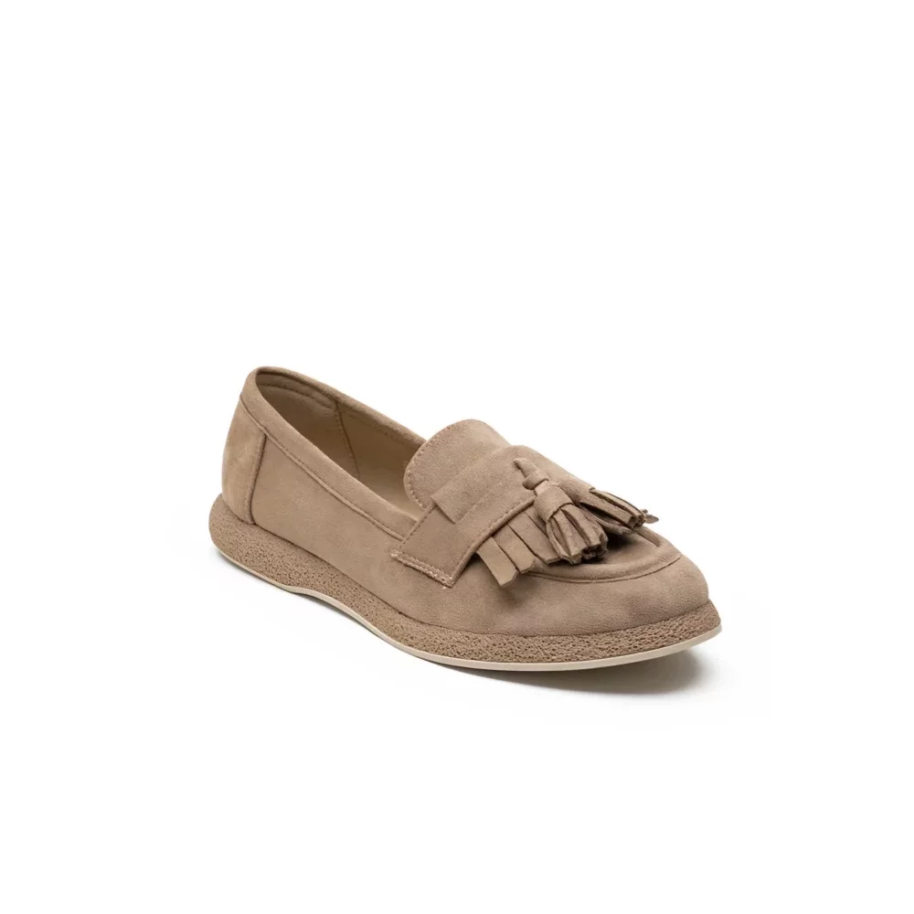 Mocassins taupe franges et glands suedine