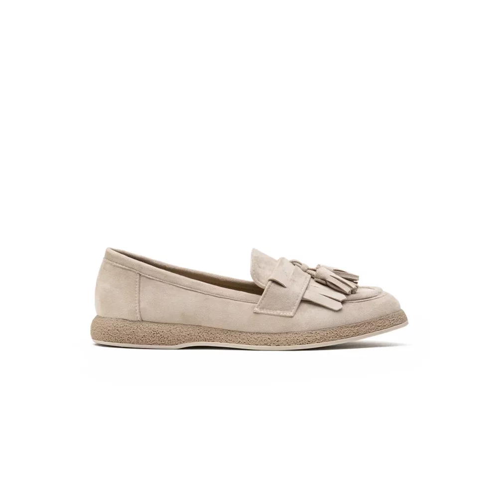 Mocassins beige franges et glands suedine