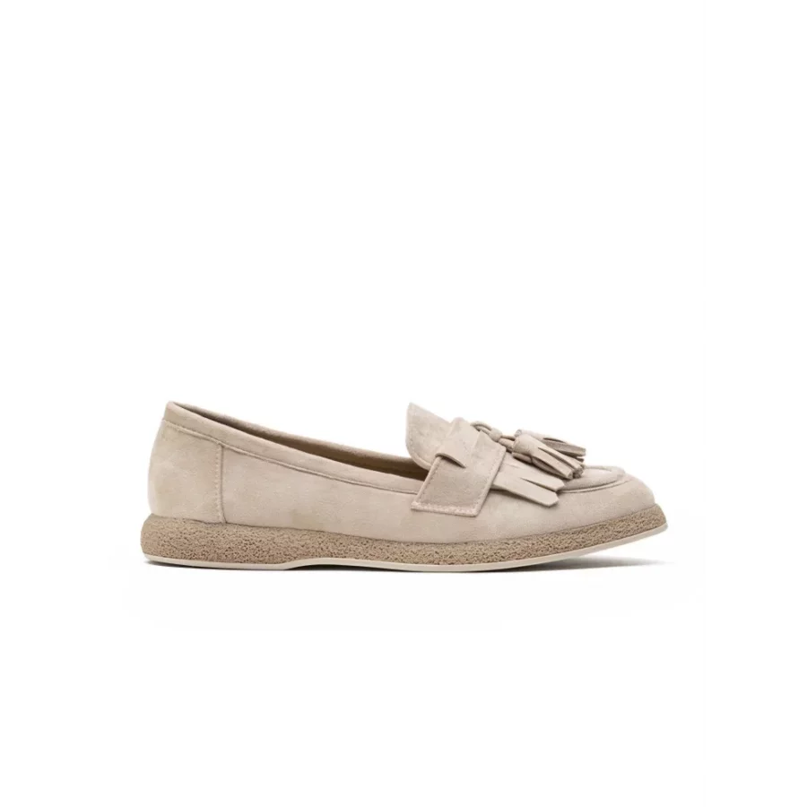 Mocassins beige franges et glands suedine