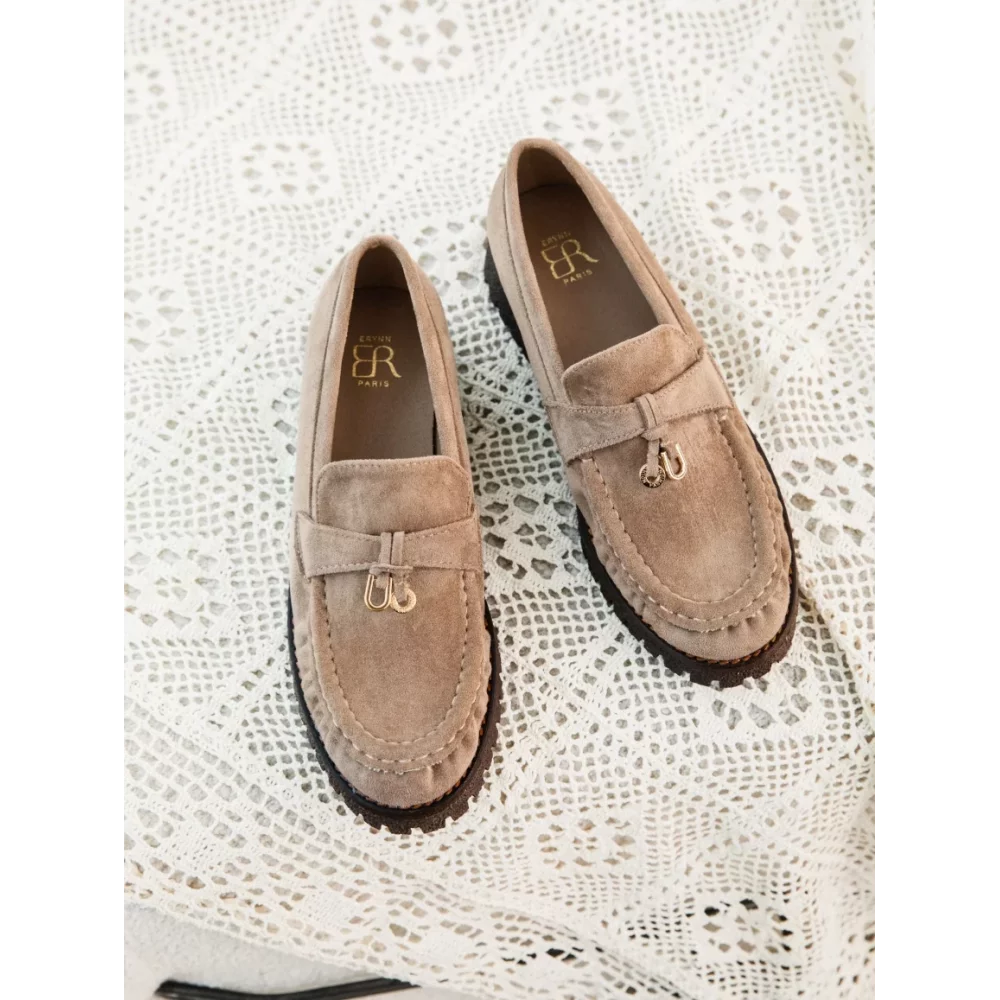 Mocassins plateforme suedine taupe