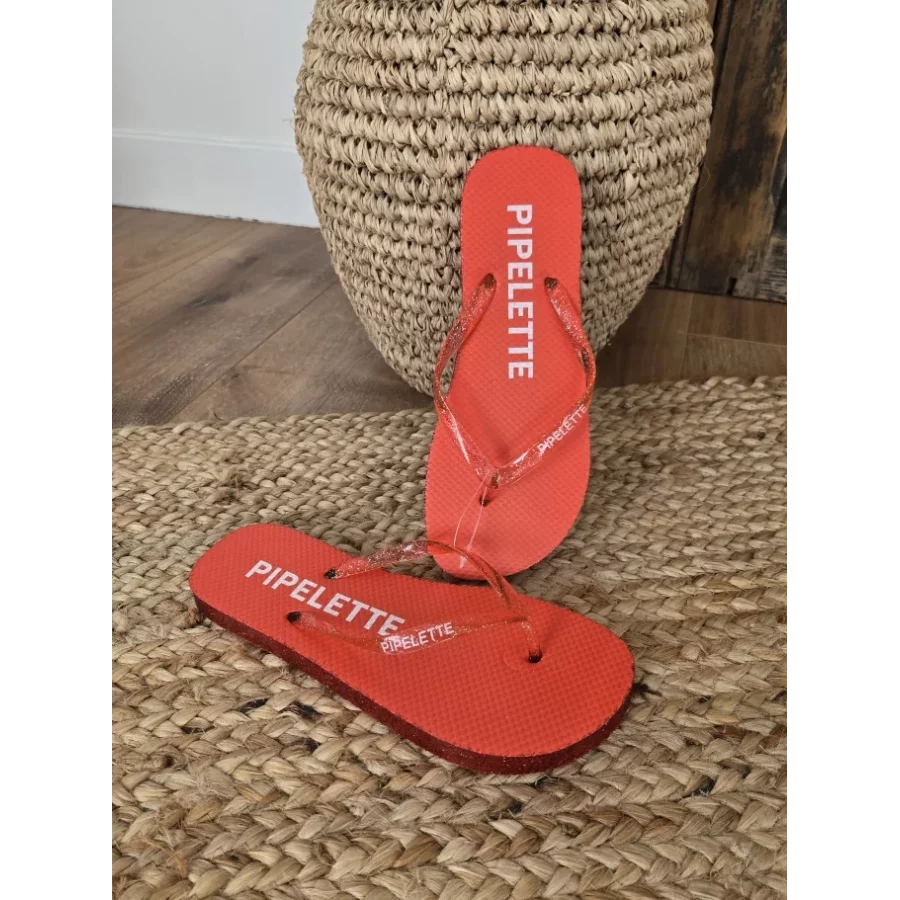 Tongs à paillettes Pipelette rouge