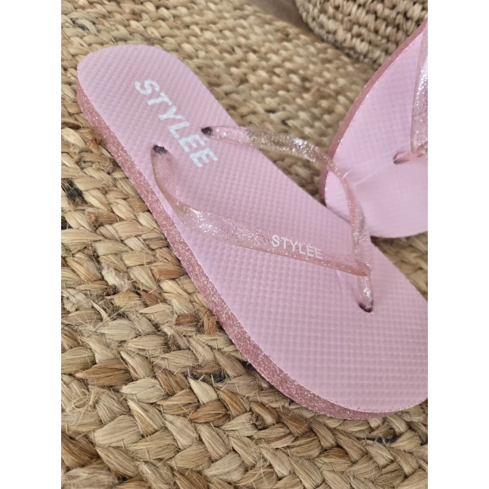 Tongs à paillettes Stylée rose