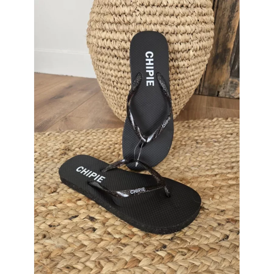 Tongs à paillettes Chipie noir