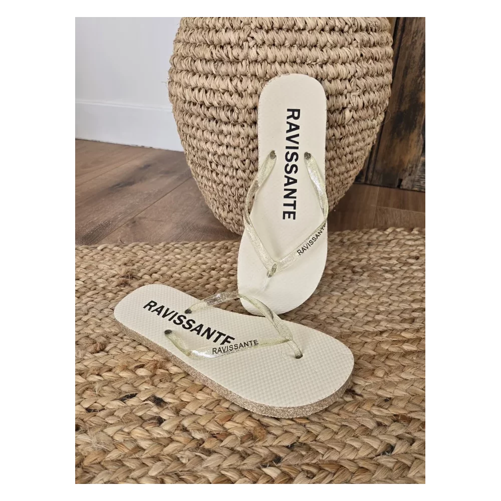 Tongs à paillettes Ravissante beige