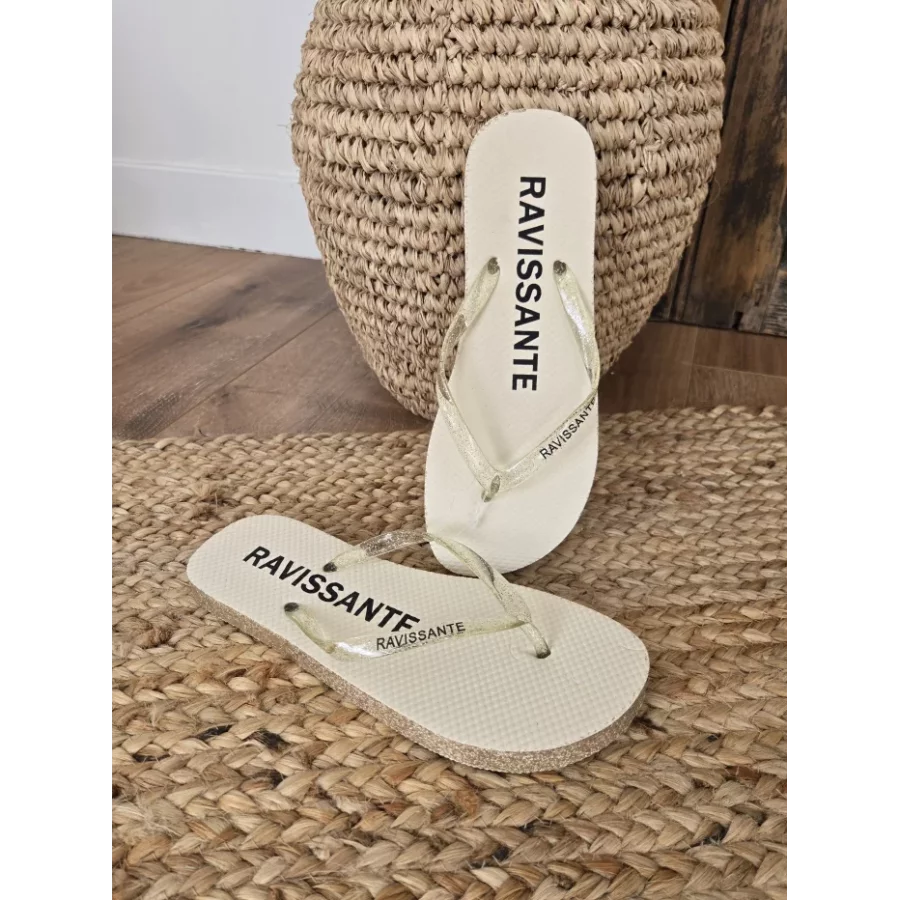Tongs à paillettes Ravissante beige