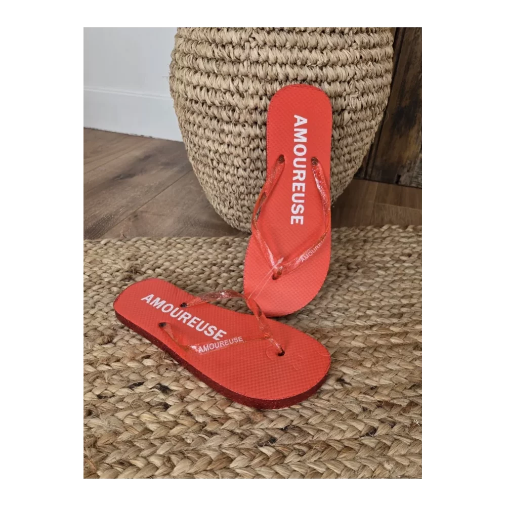 Tongs à paillettes Amoureuse rouge