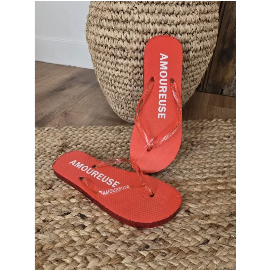 Tongs à paillettes Amoureuse rouge