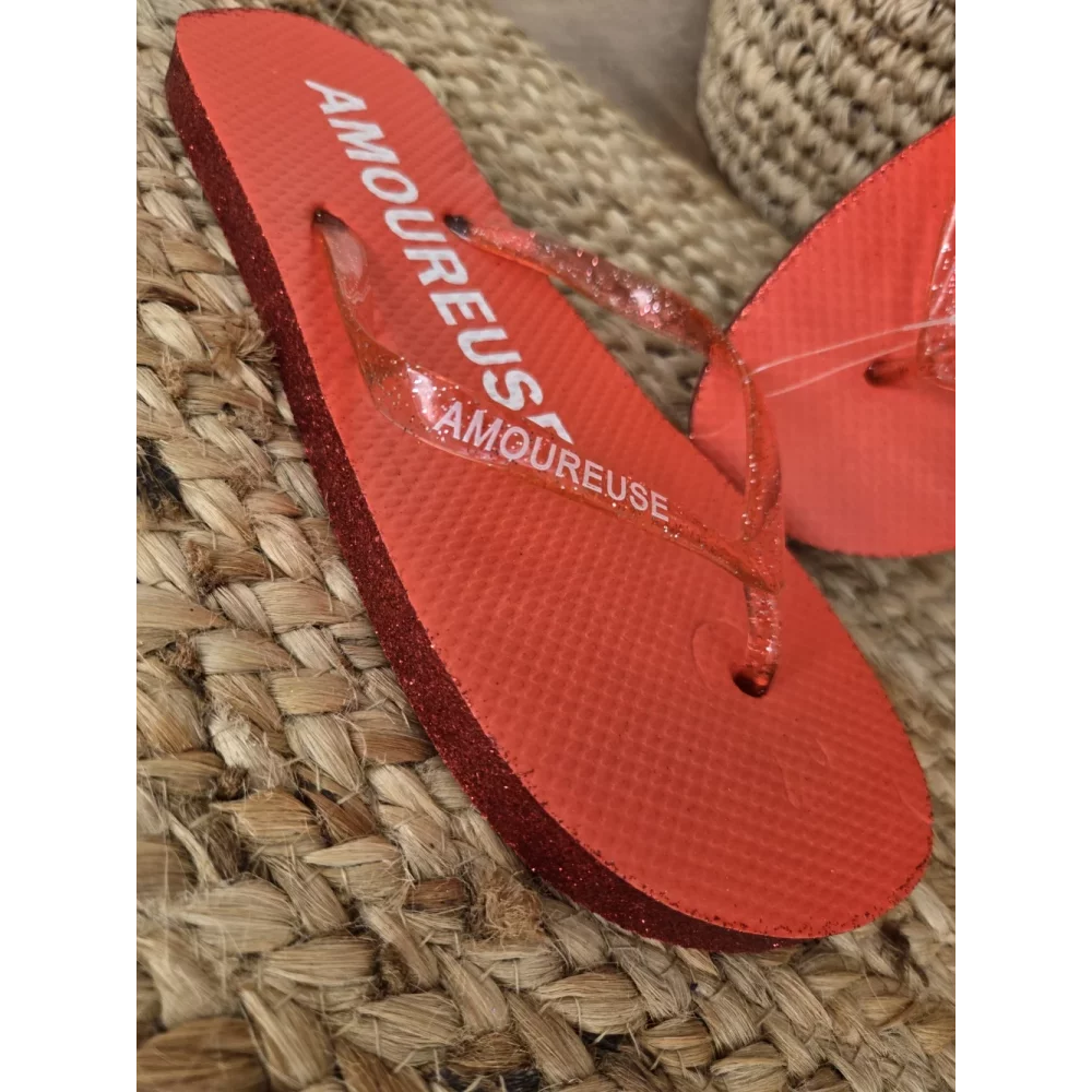 Tongs à paillettes Amoureuse rouge