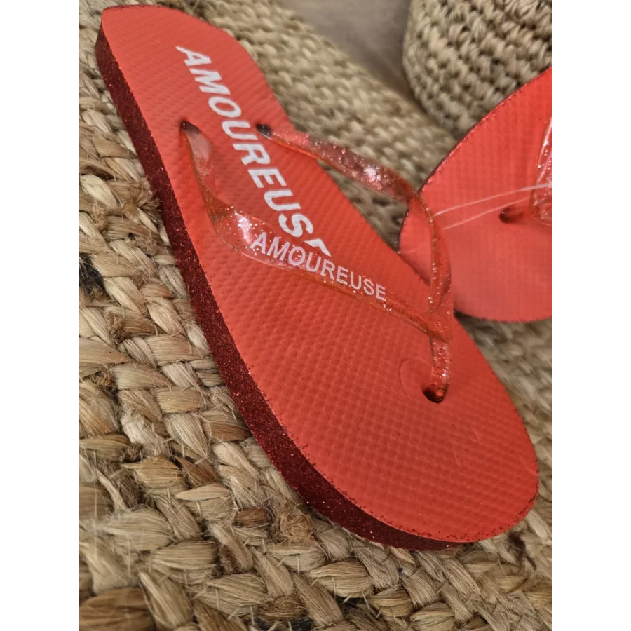 Tongs à paillettes Amoureuse rouge