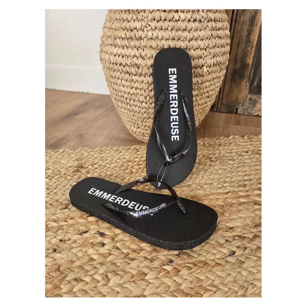 Tongs à paillettes Emmerdeuse noir