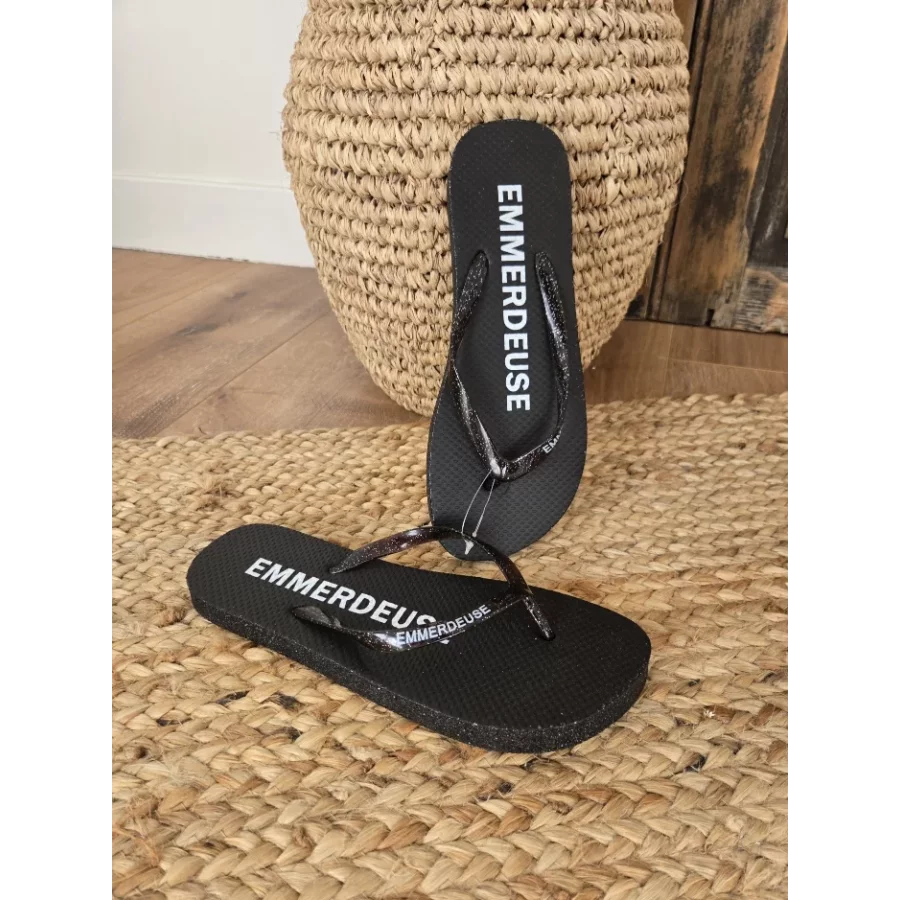 Tongs à paillettes Emmerdeuse noir