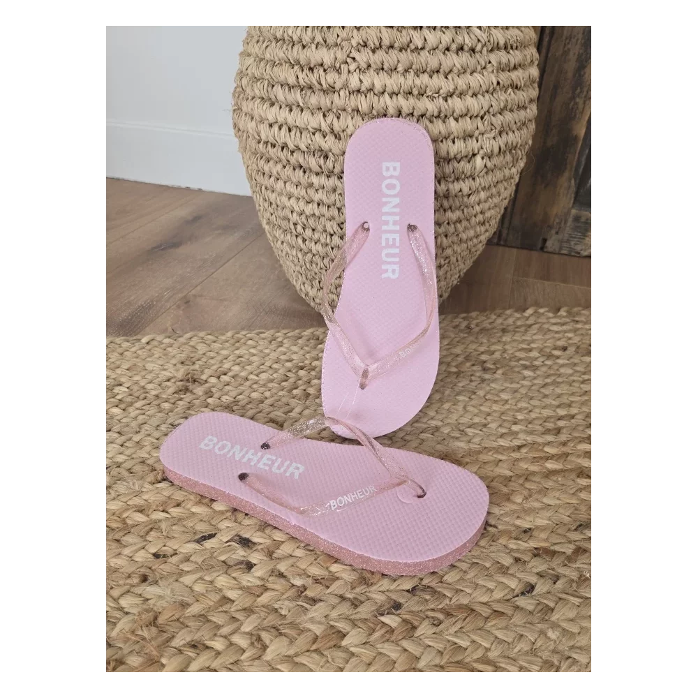 Tongs à paillettes Bonheur rose