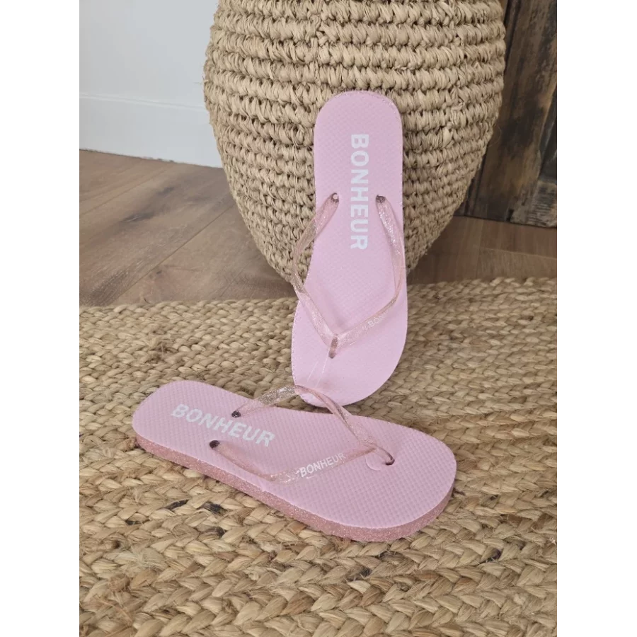 Tongs à paillettes Bonheur rose