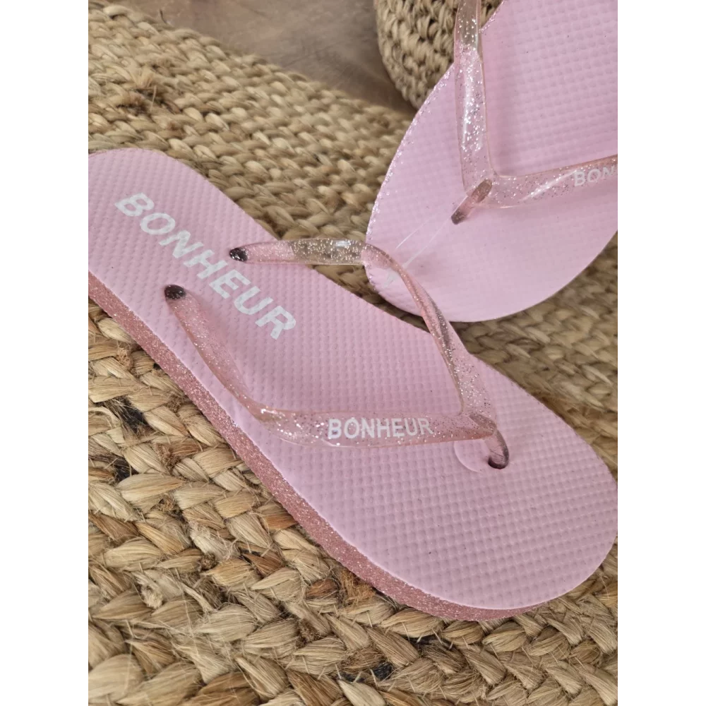 Tongs à paillettes Bonheur rose