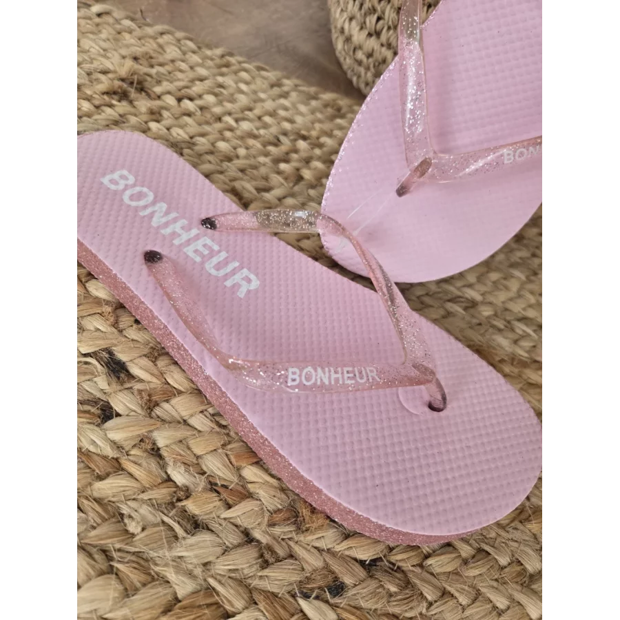 Tongs à paillettes Bonheur rose