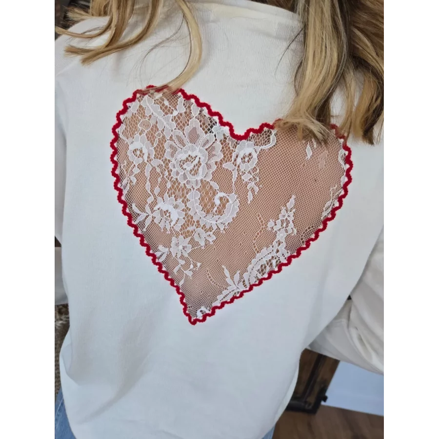 Pull fin Nathan blanc coeur dentelle au dos