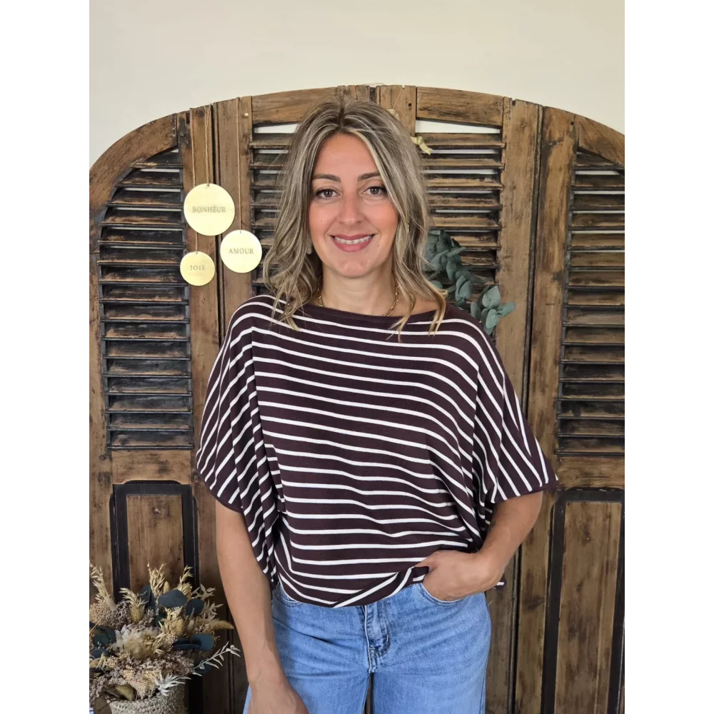 Pull fin Maxime choco rayé