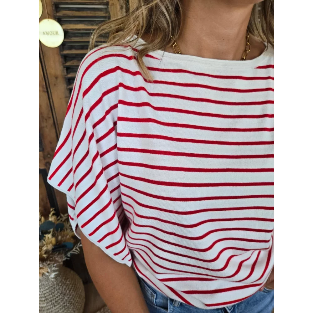 Pull fin Maxime rayé rouge