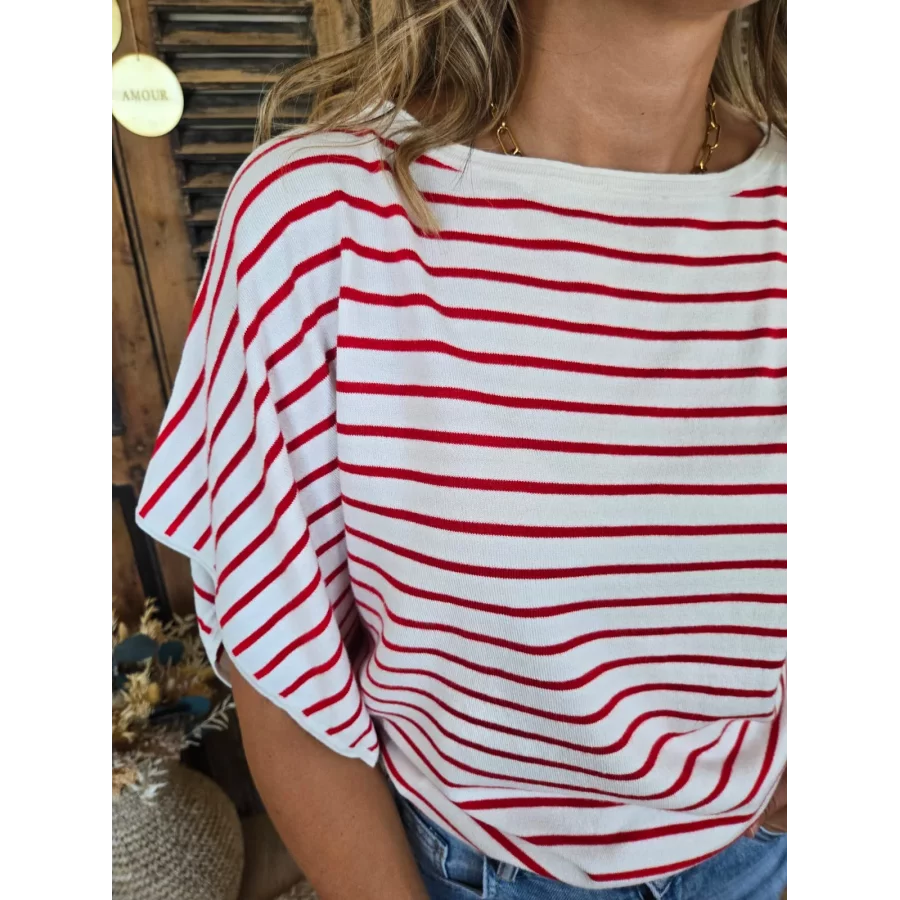 Pull fin Maxime rayé rouge