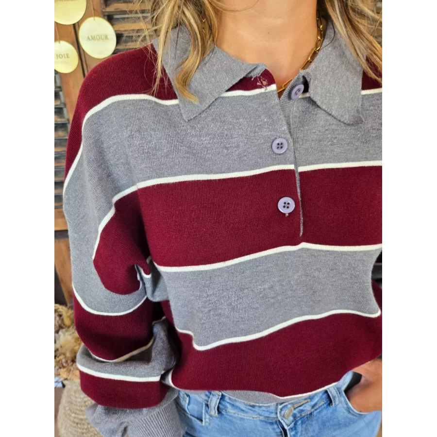 Pull polo Nestor gris et bordeaux