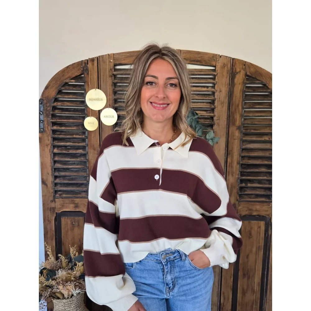 Pull polo Nestor beige et marron