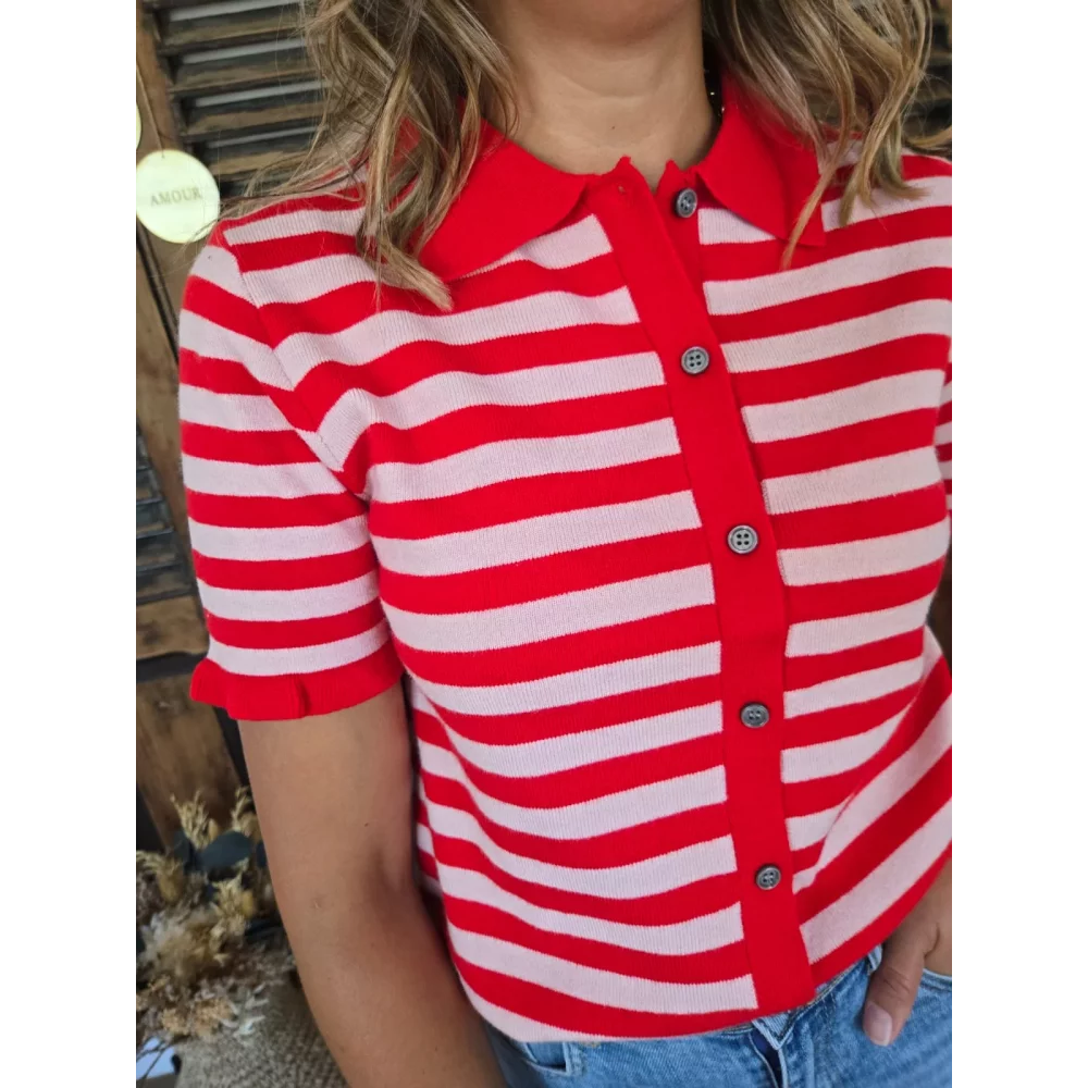 Pull cardigan Michel rouge et rose