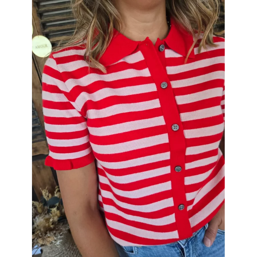 Pull cardigan Michel rouge et rose