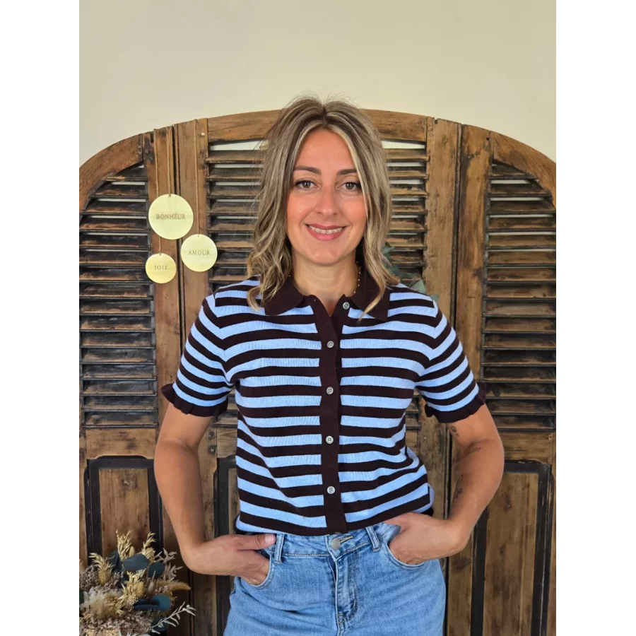 Pull cardigan Michel marron et ciel