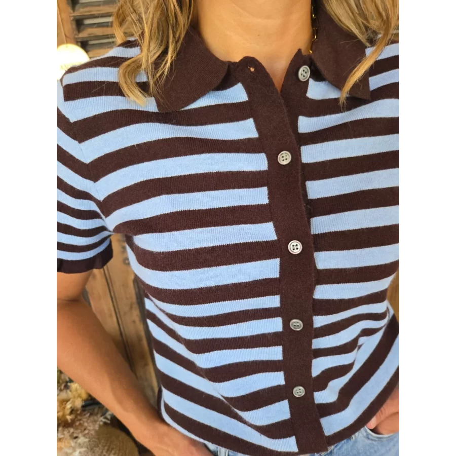 Pull cardigan Michel marron et ciel