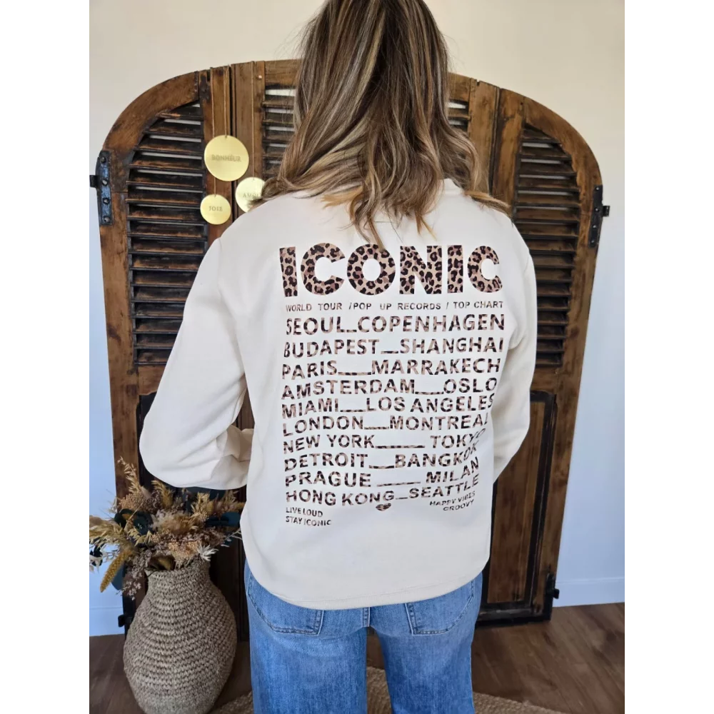 Sweat beige Iconic leopard