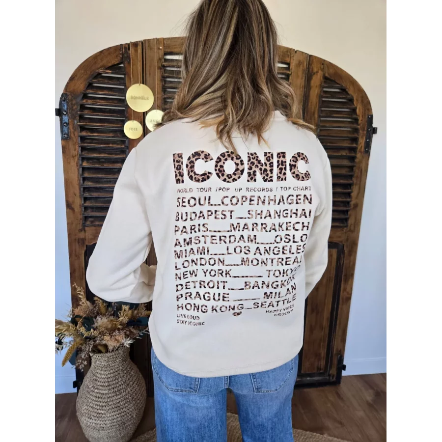 Sweat beige Iconic leopard