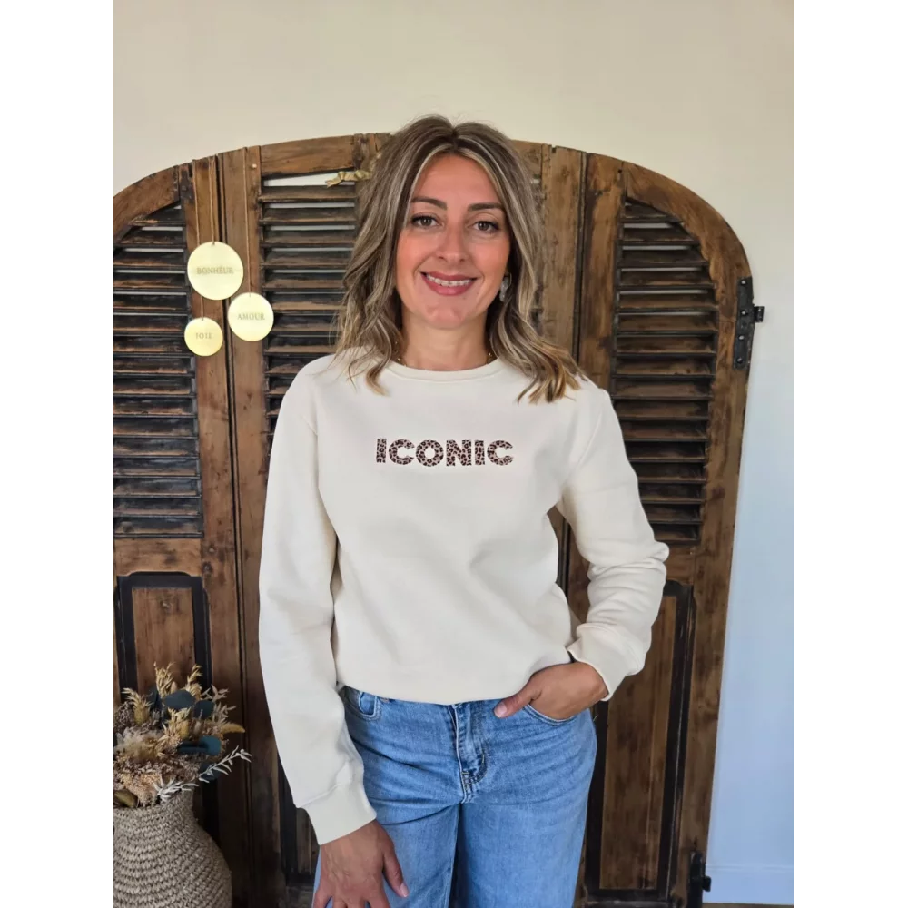 Sweat beige Iconic leopard