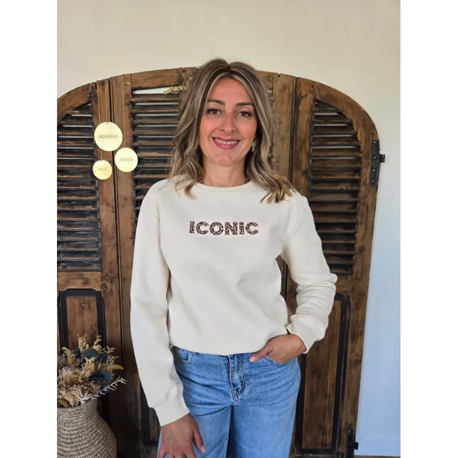 Sweat beige Iconic leopard