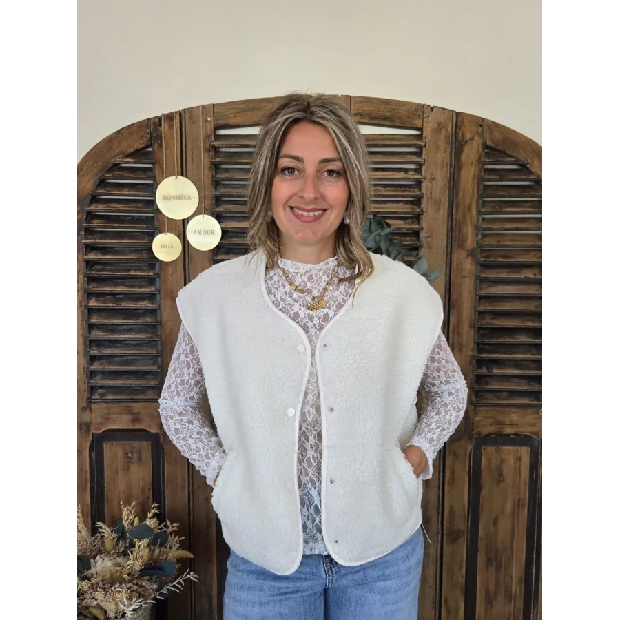 Gilet veste bouclette Charline ecru