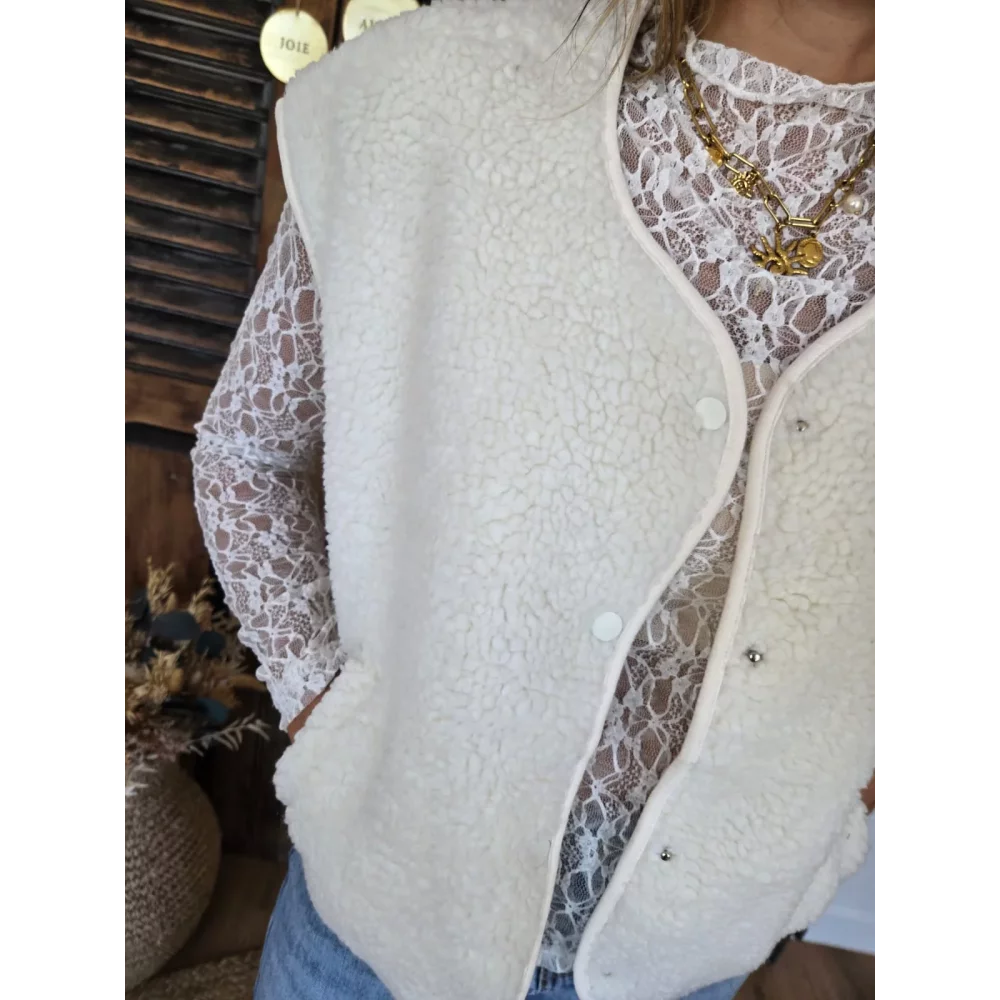 Gilet veste bouclette Charline ecru