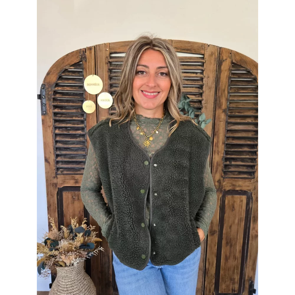 Gilet veste bouclette Charline kaki