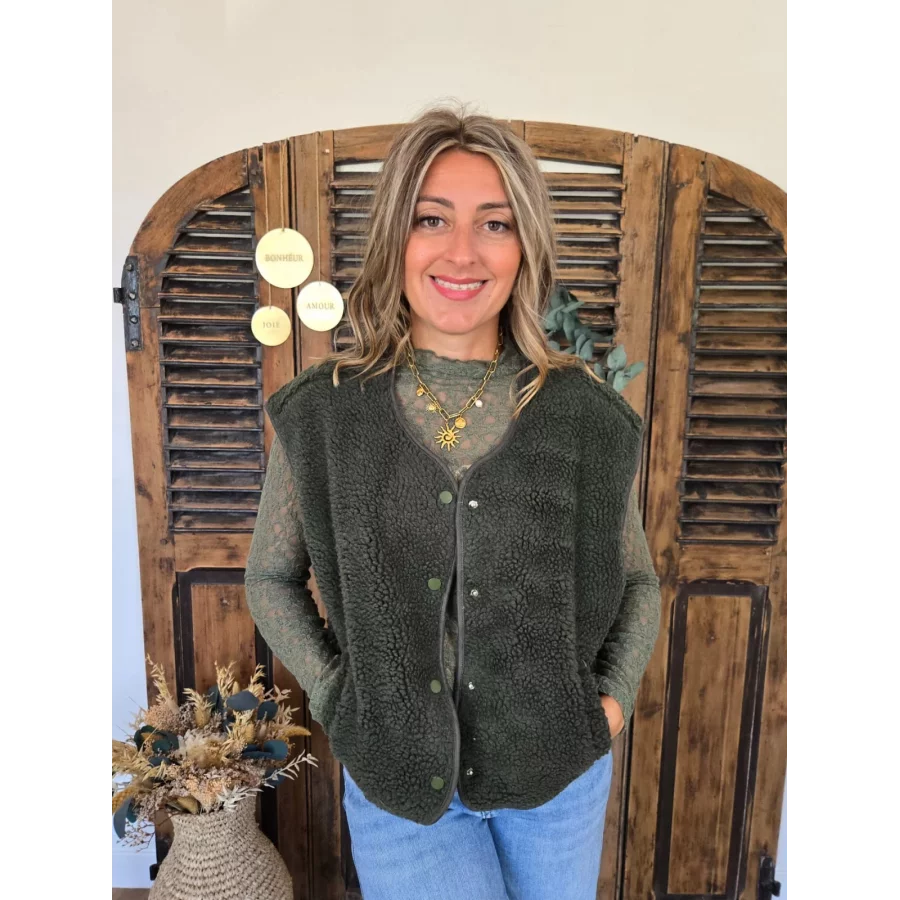 Gilet veste bouclette Charline kaki