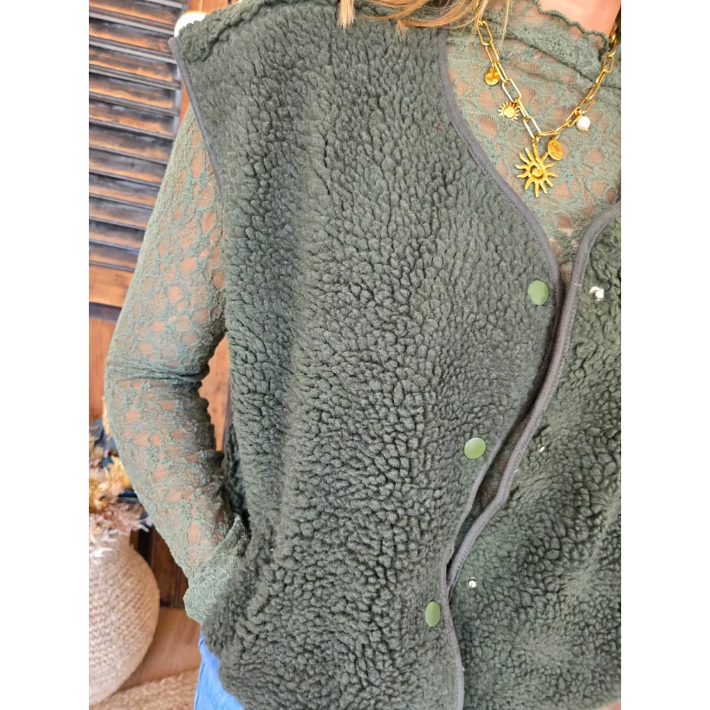 Gilet veste bouclette Charline kaki