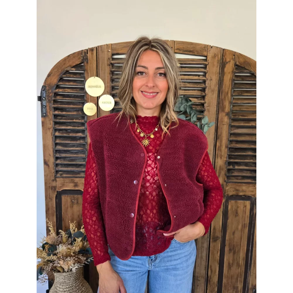 Gilet veste bouclette Charline bordeaux