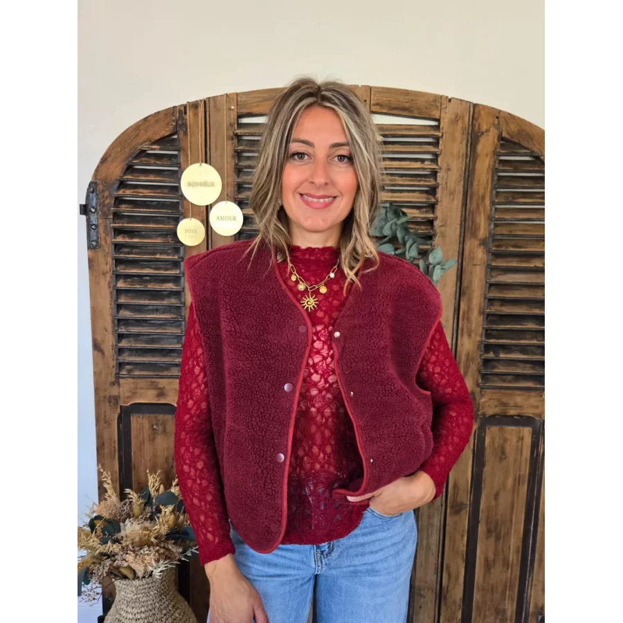 Gilet veste bouclette Charline bordeaux