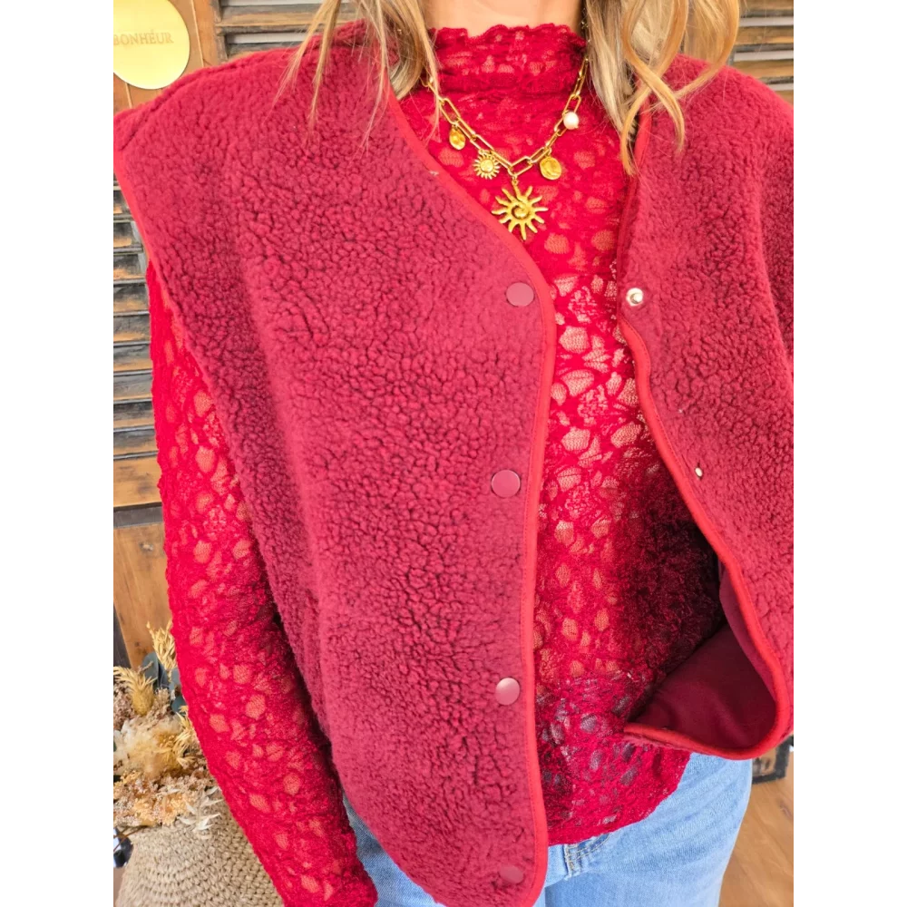 Gilet veste bouclette Charline bordeaux