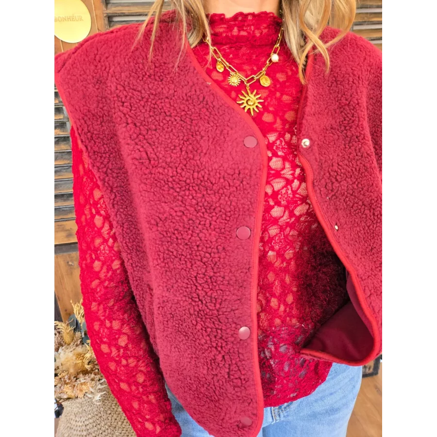 Gilet veste bouclette Charline bordeaux