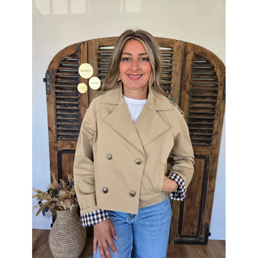 Trench beige Cathy revers ecossais
