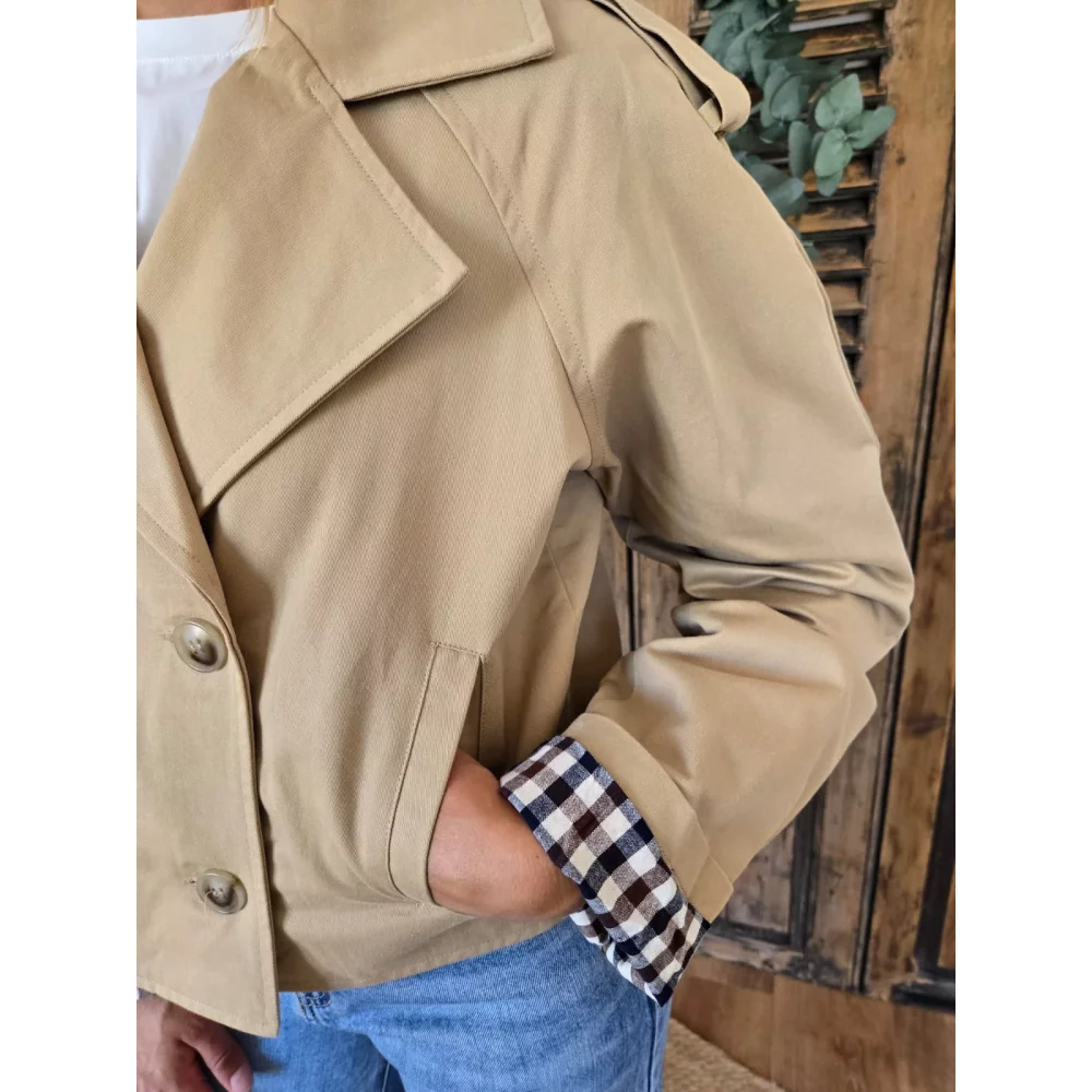Trench beige Cathy revers ecossais