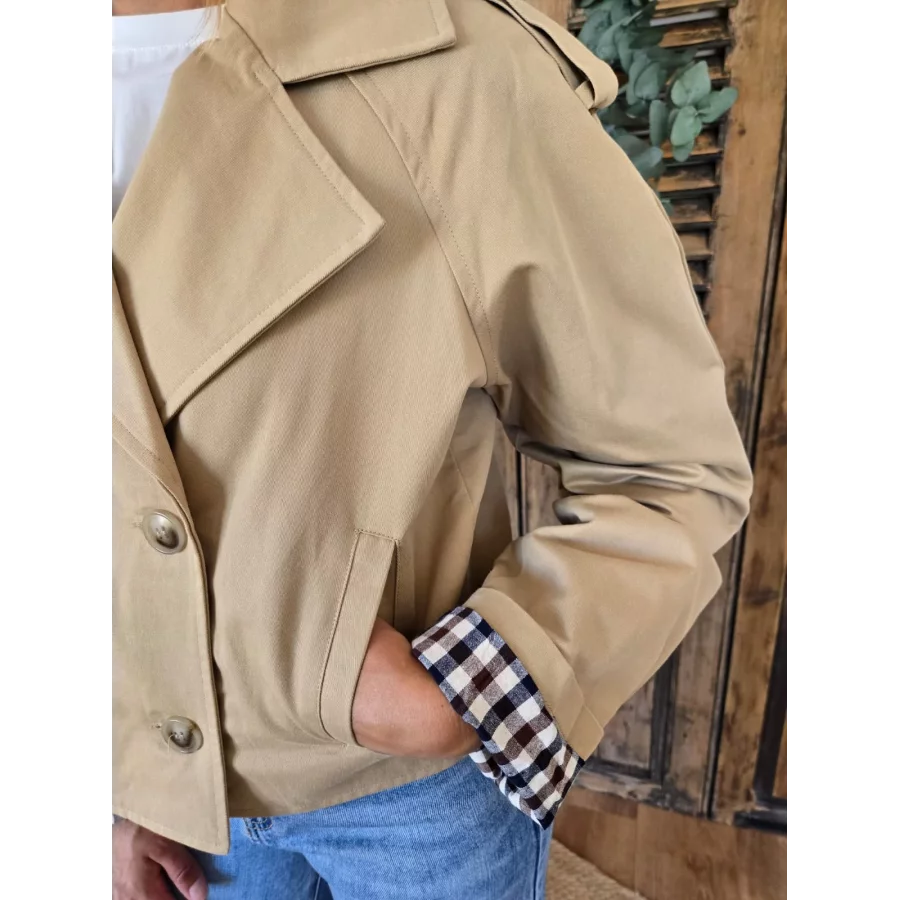 Trench beige Cathy revers ecossais