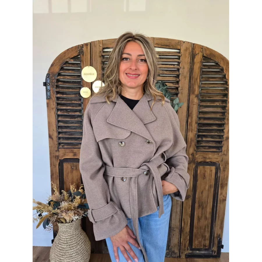 Veste Manteau Cecile taupe en laine