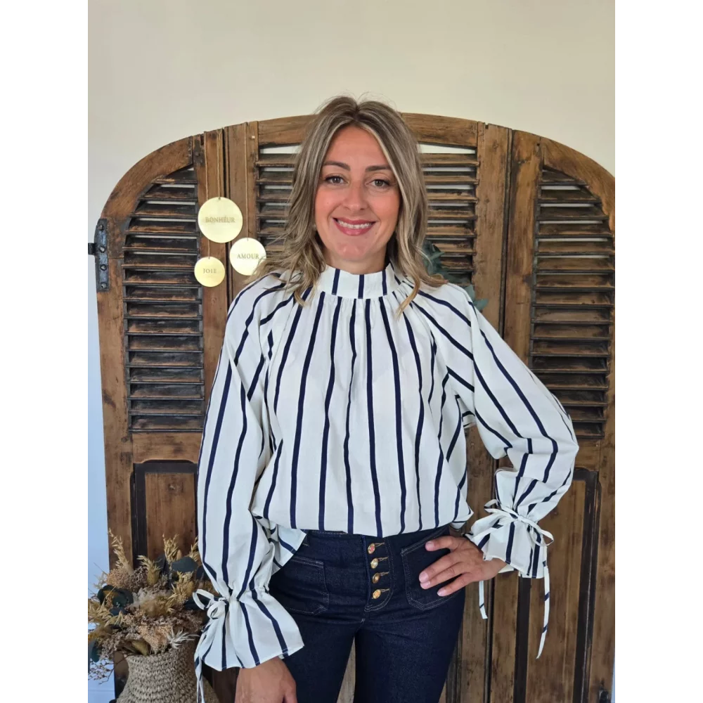 Blouse Leonie ecru rayures marine