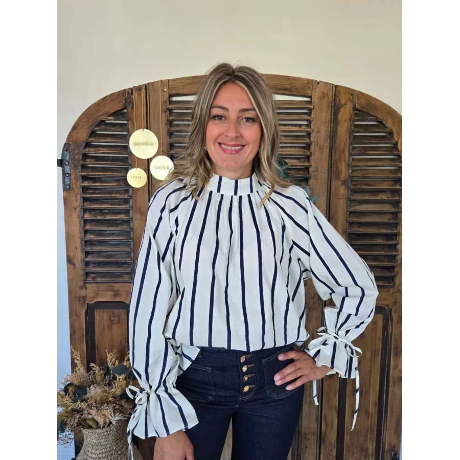 Blouse Leonie ecru rayures marine